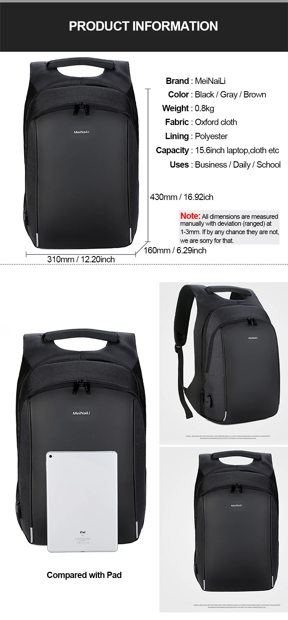 17 inch Laptop 15.6 Men Backpack Male Business Backpacks Anti Theft Student Mochila Bags Waterproof Travel USB Charging Bagpack (9)