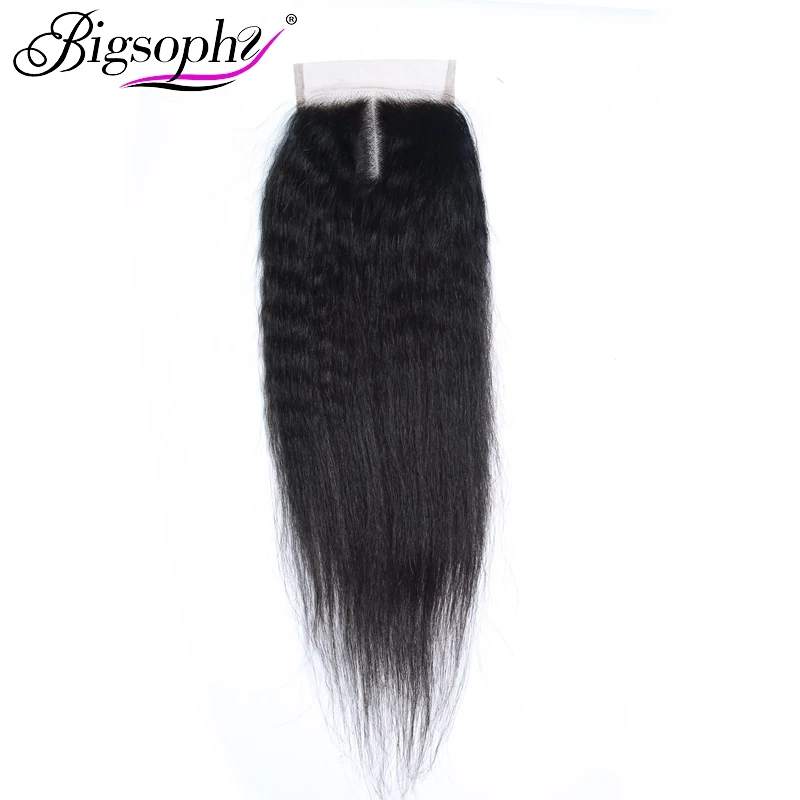 Bigsophy Human Hair Malaysian Kinky Straight Wave Human Hair 3Bundles With Lace Closure Middle/Free/Three Part Human Remy Hair