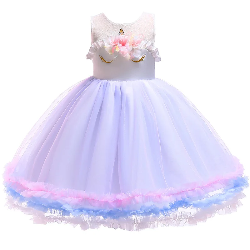 Детское платье с единорогом платья в стиле Лолиты для девочек свадебное платье принцессы бальное платье-пачка для хеллоуина и Рождества костюмы для вечеринки в честь Дня Рождения - Цвет: Pink-Blue