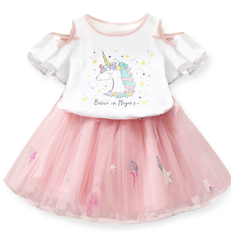 

Girls 2019 Baby Girls Clothing Sets Unicorn T-Shirts Fluffy Skirt 2Pcs Outfits Little Girls Clothes Children Clothing Suits 2-7T