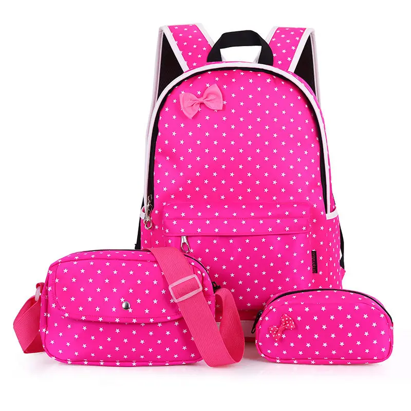 

Cute Women Nylon Bow Stars Printing Backpacks Sets School Bags for Teenage girls 3pcs Rucksack Student Book Travel Mochila Li823