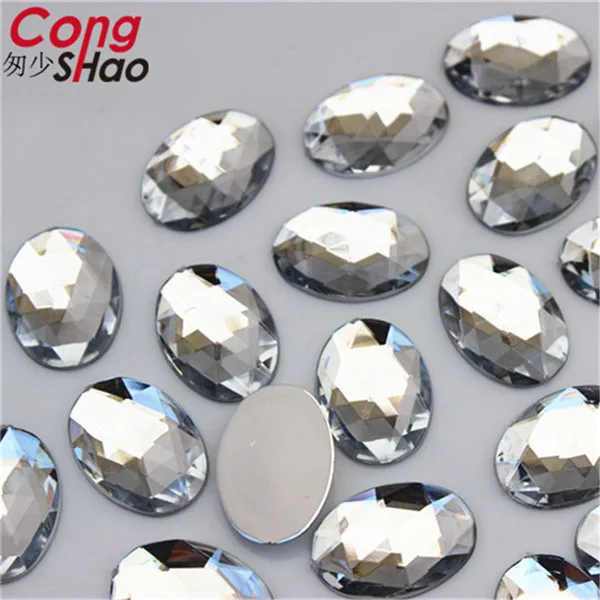 Cong Shao 100 шт 13*18 мм овальной формы акриловые кристаллы-стразы отделка с плоским основанием камень для DIY одежды ремесла аксессуары YB205 - Цвет: Clear