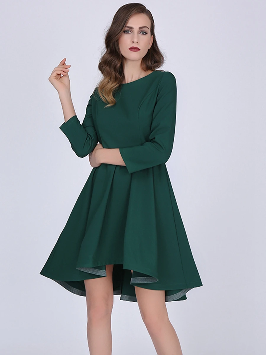 Sisjuly Women Green Dress Solid Knee Length Summer Patchwork Belt Dress Long Sleeve High Waist