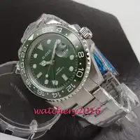 40 มม.Bliger สีเขียว dial bezel วันที่หน้าต่าง sapphire glass Deployment clasp GMT automatic self-wind wind ผู้ชายผู้ชายนาฬิกา