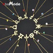 12PCS/Pack CZ Stone Zodiac 12 Constellation Sign Necklace For Women Stainless Steel Star Charm Pendant Collar Birthday Gift