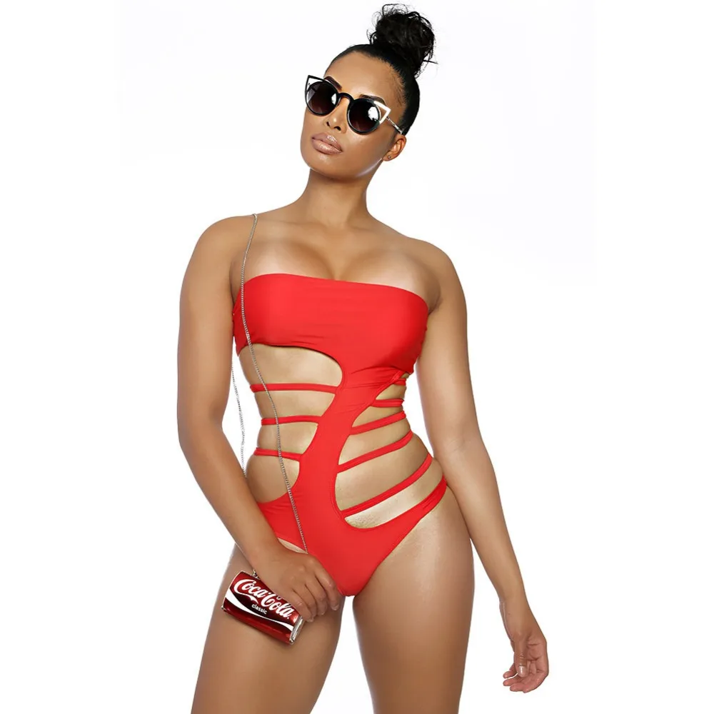 Novel Style Sexy Strapless hollow out Swimwear Women low Waist One
