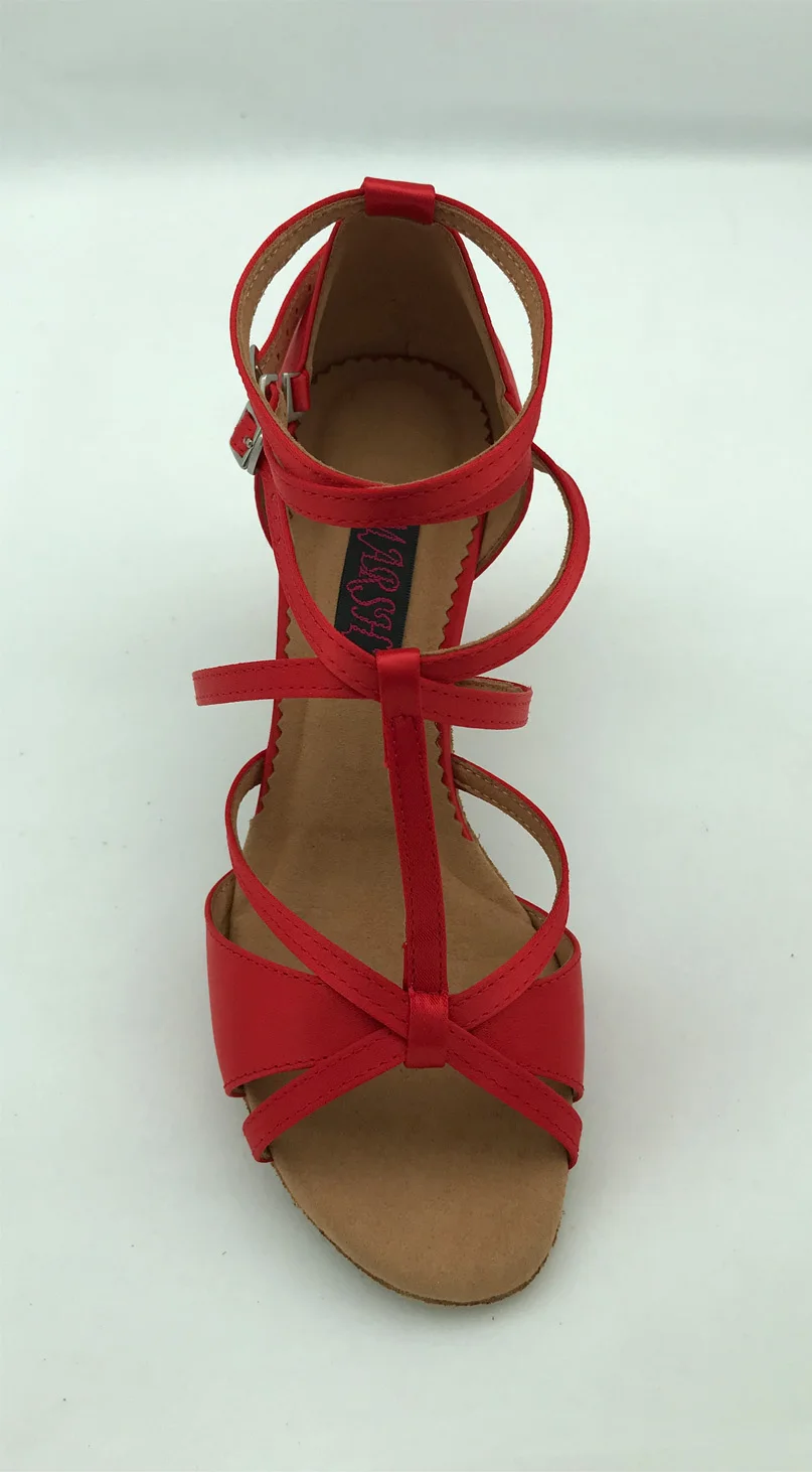 Модные профессиональные женские туфли для латинских танцев; бальные туфли для сальсы, танго; свадебные и вечерние туфли; красный атлас; 6232R