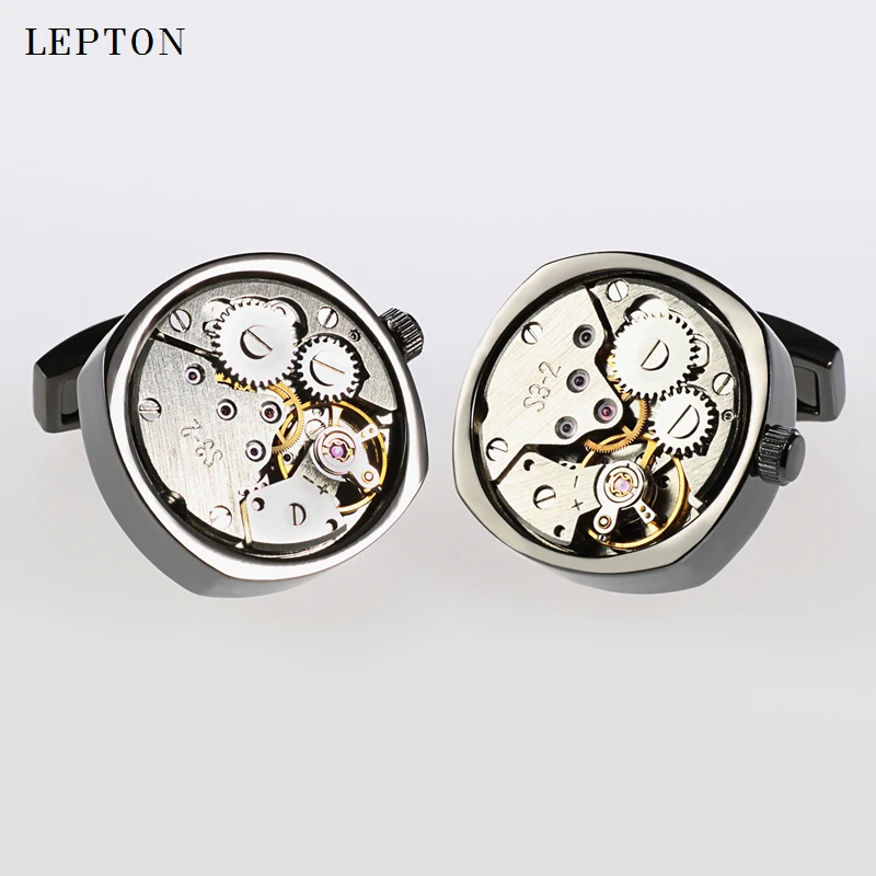 Горячие часы движение запонки из неподвижного лептон нержавеющая сталь не может двигаться стимпанк механизм часы запонки для мужчин