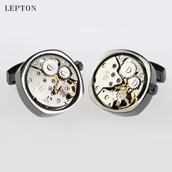 Hot Watch Movement Cufflinks of immovable Lepton Stainless Steel Can’t Move Steampunk Gear Watch Mechanism Cufflinks for Mens