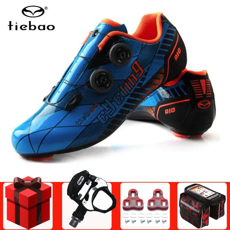 Tiebao/Мужская обувь для шоссейного велоспорта; комплект с педалью из углеродного волокна; ультралегкие самозакрывающиеся профессиональные велосипедные туфли для триатлона; велосипедные кроссовки с замком