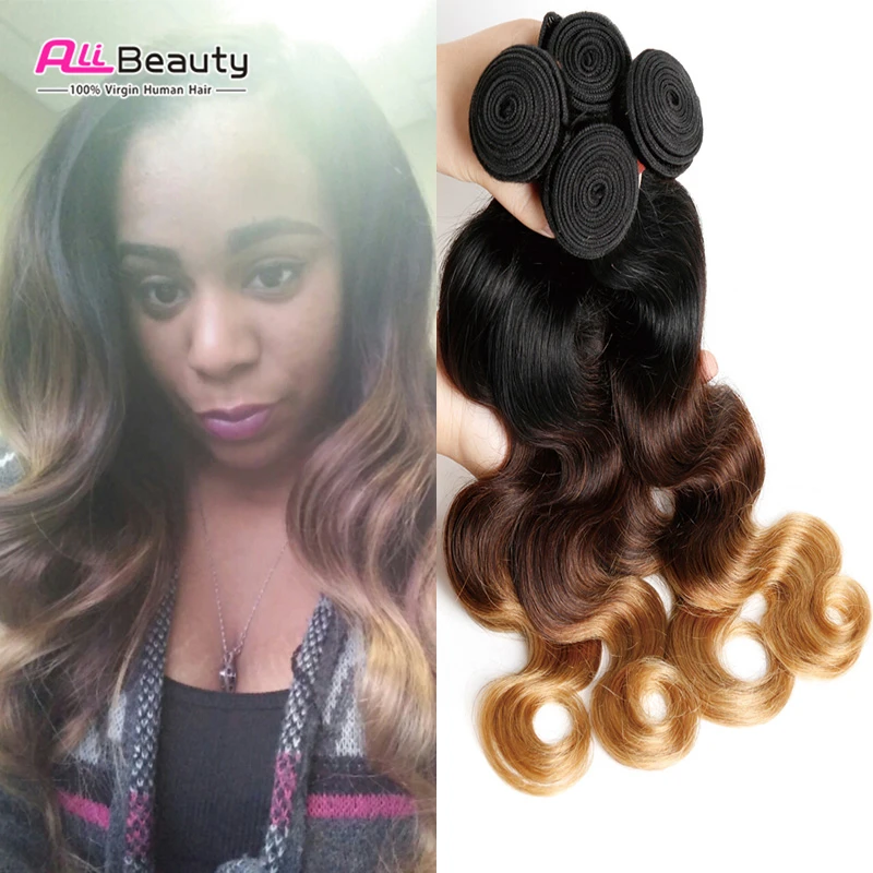 Halo Lady Hair Virgin Indian Body Wave Ombre Three Tone Raw Cheap