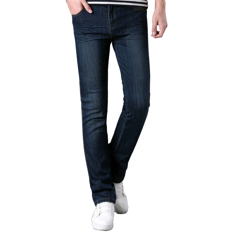 Free Shipping Men's Business Casual Jeans Male Mid Waist Elastic Slim Boot Cut Semi-flared Four Seasons Bell Bottom Jeans 28-34