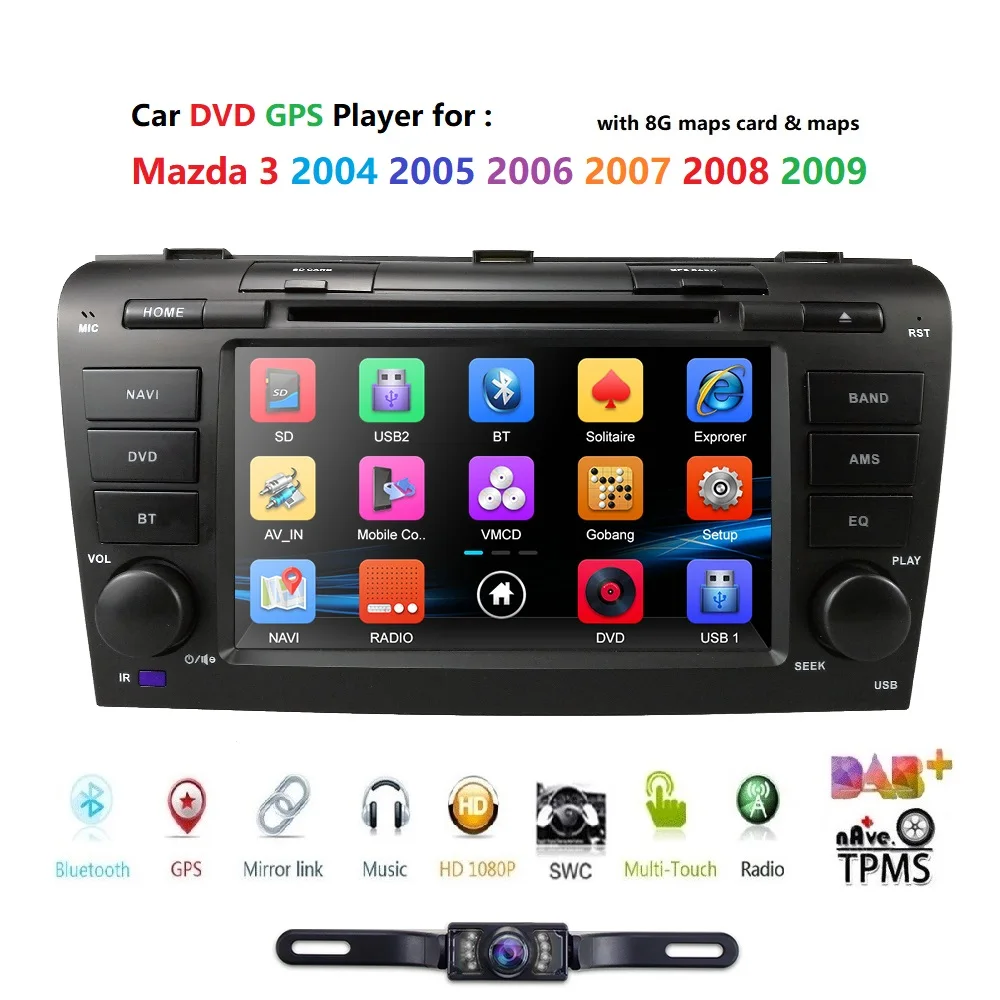 2 din 7 дюймов Автомобильный DVD радио плеер для Mazda 3 2004-2009 Мультимедиа gps навигация монитор рулевое колесо BT RDS dab камера