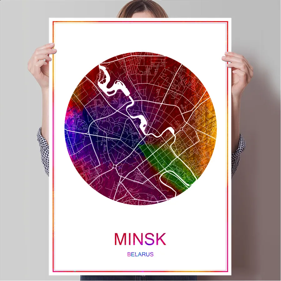 

MINSK Belarus World Famous City Map Print Poster Print on Paper or Canvas Wall Sticker Bar Cafe Pub Living Room Home Decoration