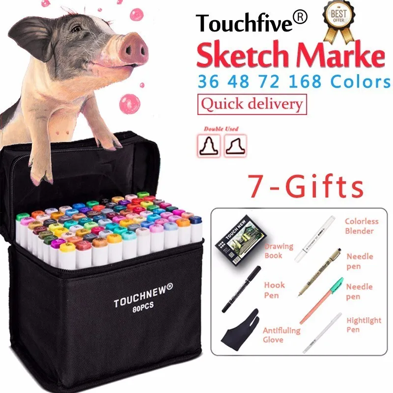 

Touchfive markers Set 30/40/60/80/168 Colors Marker Pen Dual Head Alcohol Gebaseerd Tekening pen Art Supplies for drawing manga