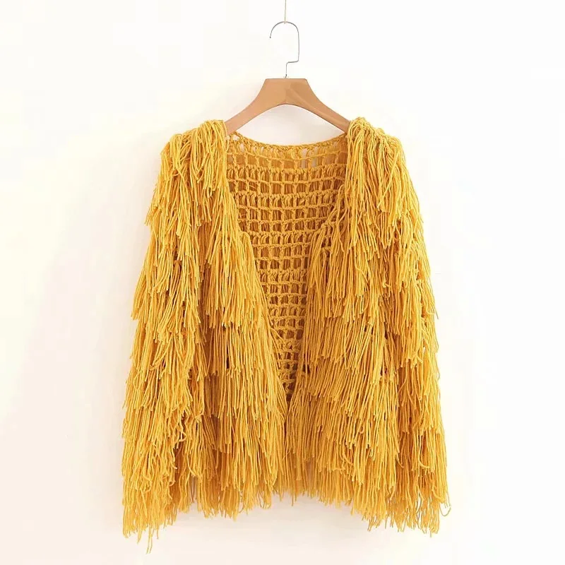 Nouvelle Glands Tricoté Rouge Livraison Style 2019 Femmes Gratuite Court Américaine jaune Arrivée Cardigan V Cou Creux Européenne Et v0wmN8n