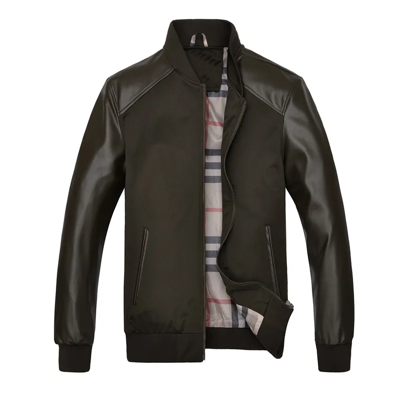 New Men's Patchwork PU Leather Jacket Winter Slim ...