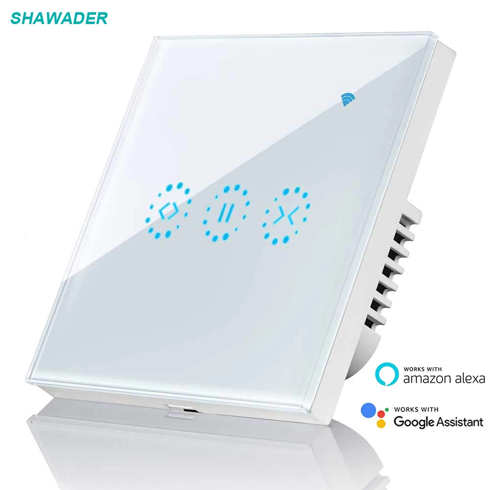 

Smart Shutter 2.4Ghz Wifi Curtain Switch Touch Control Wall Switch works with Alexa / Google Home for Curtain Roller Motor Door