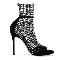 Sexy Peep Toe Ankle Sandals Boots Women Mesh Cut Out Pumps Thin High Heels Lady Buckle Strap Gladiator Shoes Sandalias Mujer