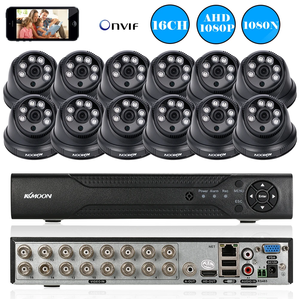 KKmoon 16CH система видеонаблюдения 1080N AHD DVR 1080 P AHD 12 шт. 3,6 мм ночного видения CCTV камера домашняя система безопасности комплекты видеонаблюдения