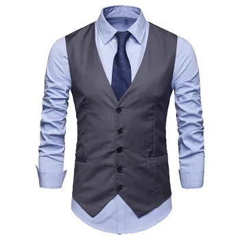 

Men's suit vest Slim stitching multi-button fashion contrast color suit vest fashion urban business solid color Slim V-neck vest