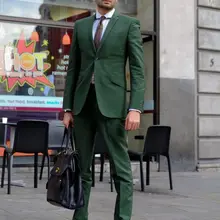 Индивидуальный заказ темно-зеленые мужские свадебные вечерние костюмы для выпускного вечера из 2 предметов, облегающие смокинги для жениха, повседневный Блейзер, куртка+ брюки, дизайн