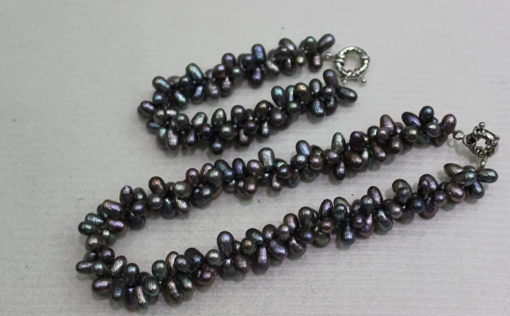 

HOT SELL - j003332 2strand dark gray Freshwater pearl set 6x9mm 8.5&18INCH Alloy "Handmade" -Top quality free shipping