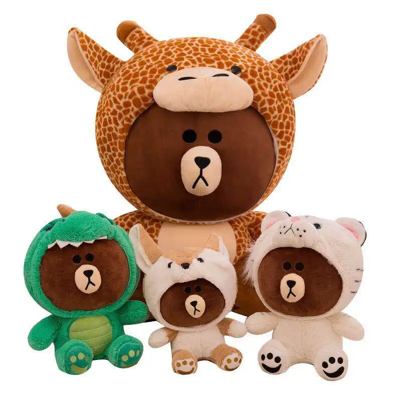 

23-63 cm Dino Brown Cony Dolls Cosplay Big Brown Bear Plush Toys For Girlfriend Children Gift Pig Duck Deer Fox Coat Transform
