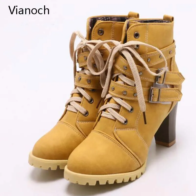 Vianoch/Новые Модные женские мотоциклетные ботильоны Зимние Туфли лодочки на