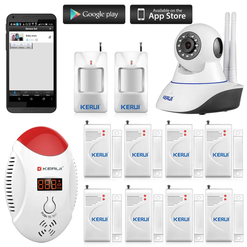  32G SD CARD Wireless app remote gprs control 720P IP Camera WiFi Alarm System Home Burglar Security PIR door Sensors CO Detector 