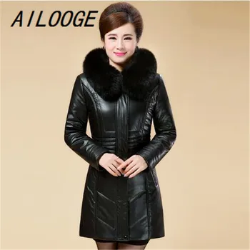 

AILOOGE 2017 Women's Winter Jacket Thick Fur Collar Warm camel hair Slim PU Winter Coat Female Plus Size Women Parka With Hooded