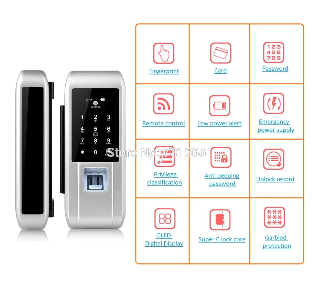 

Safurance 8-12mm Biometric Fingerprint Frameless Glass Door Lock Office Keyless Electric Smart Card Door Lock With Touch Keypad