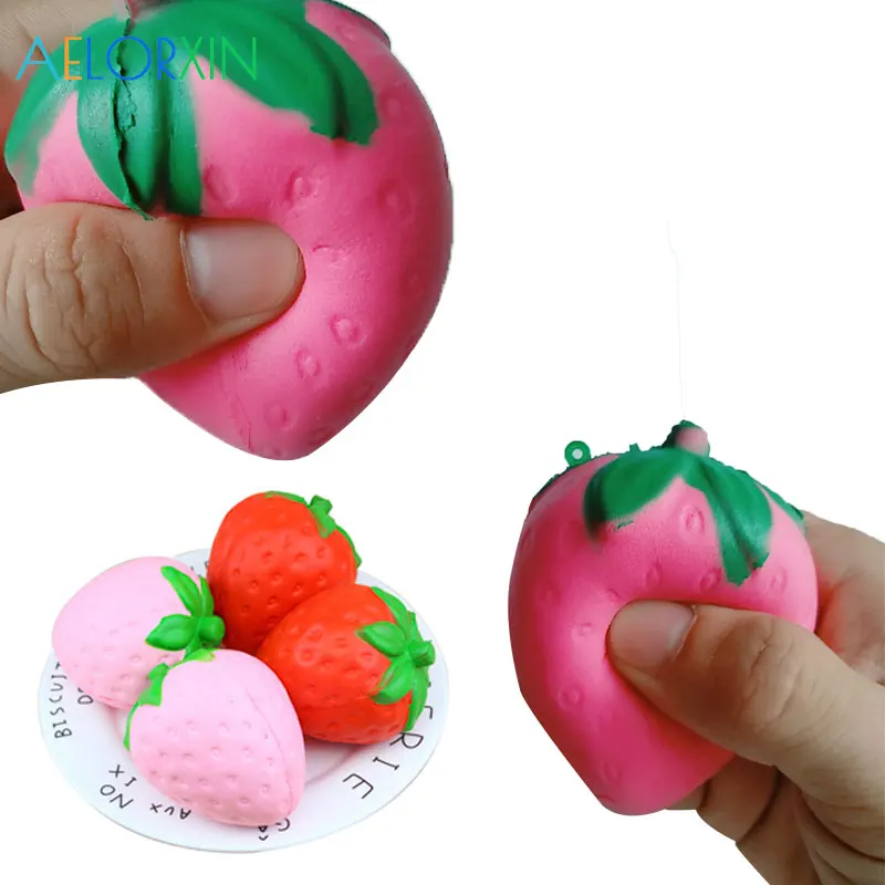 

1Pcs Squishy Strawberry Rising Squeeze Phone Strap Charm Pendant Simulation Soft Scented Kid Toy Gift Collections