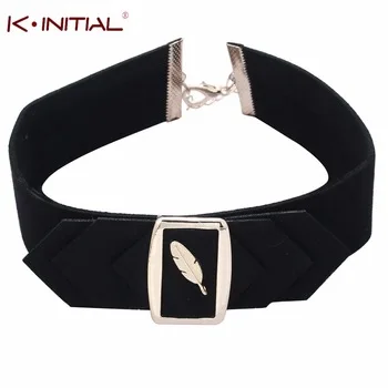 1Pcs Lady Gothic Punk Feather Square Necklace Leather Chocker Women Vintage Black Velvet Chocker Necklace Adjustable Jewelry