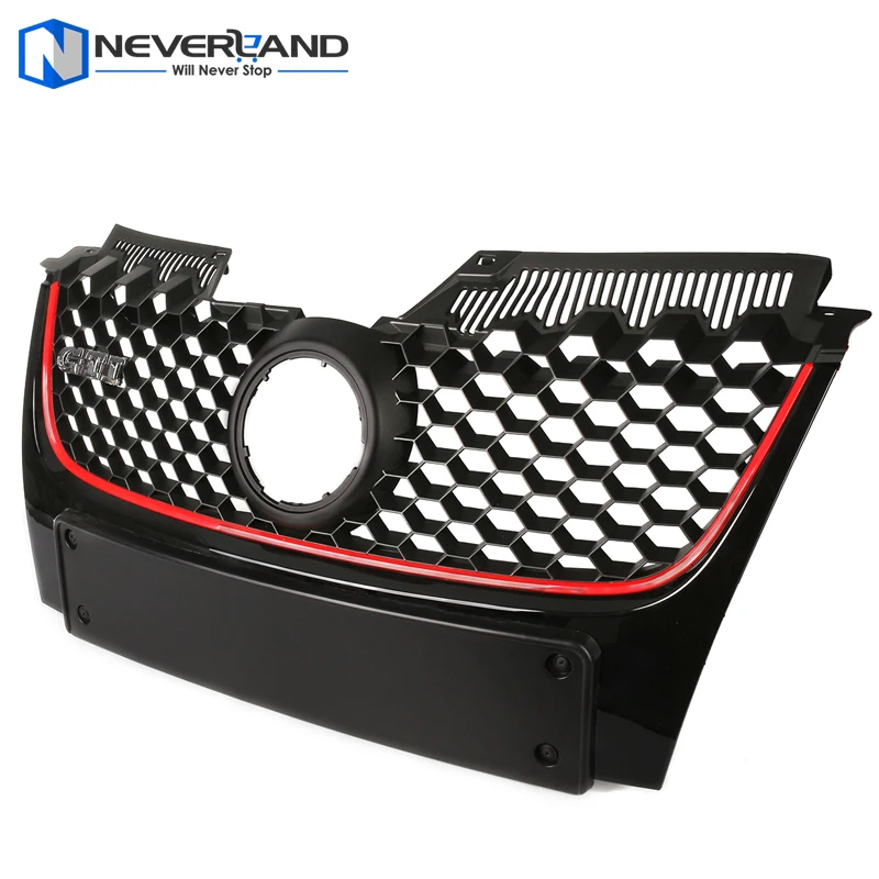 Car Red Strip Front Bumper Grille Grill with Red Border For VW Golf Jetta GTI MK5