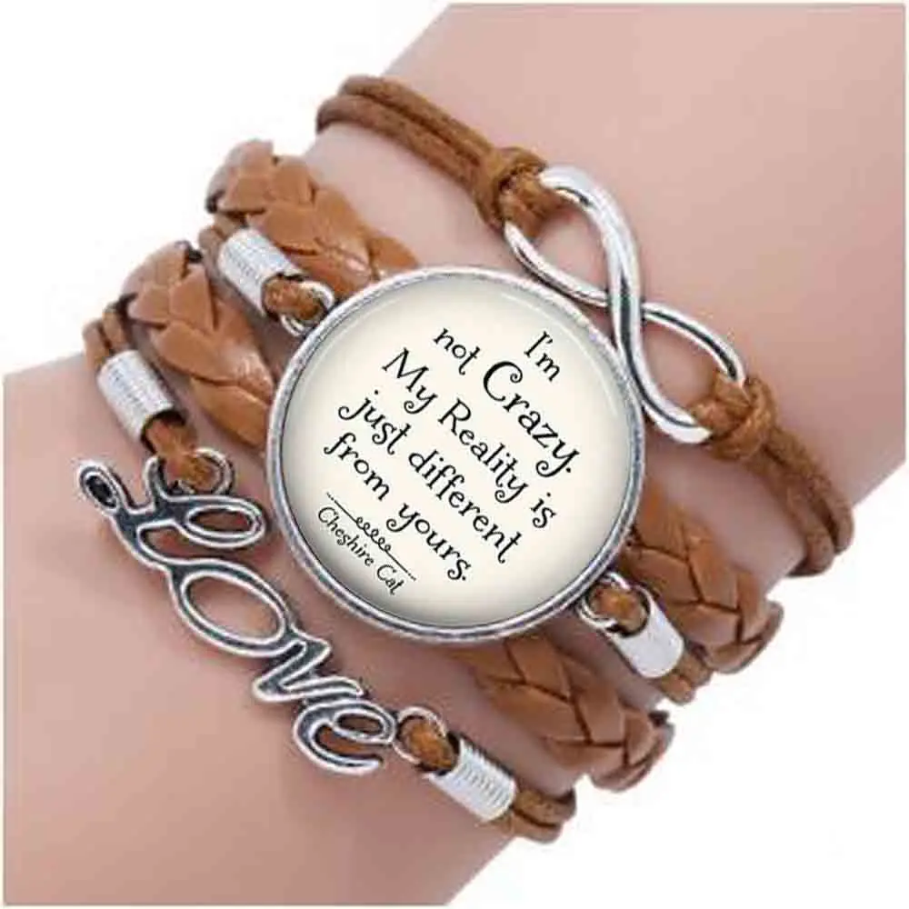 2017 I'm Not Crazy Cheshire Pendants Quote Alice In Wonderland Handmade Pendant necklace Glass Cabochon Jewelry Accessories | Украшения