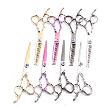 

Left-Hand 5.5" 16cm 440C Customized Logo Cutting Shears Thinning Scissors Professional Hair Scissors Salon Barber Scissors C8002