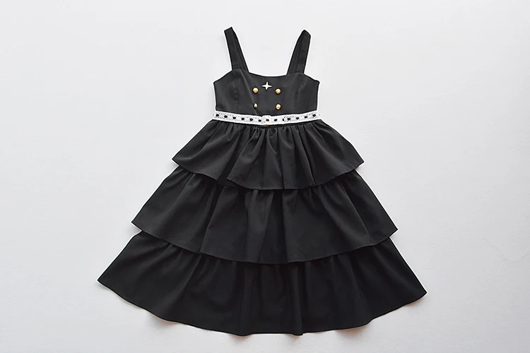 Милое женское Многоуровневое нарядное платье Лолита JSK на подтяжках Съемное платье с воротником цельный цвет черный