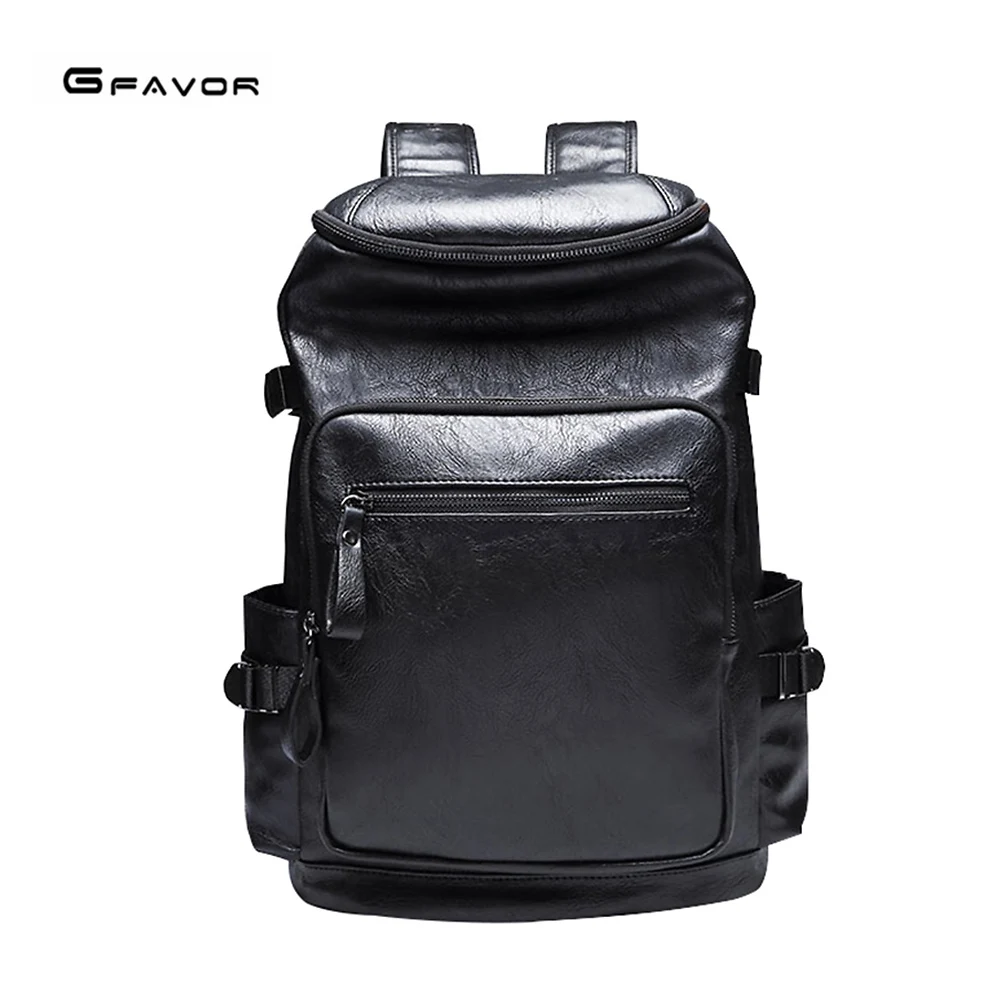 

2018 New Fashion Zipper Men's Backpack Large Capacity PU Leather Male Strap Laptop Black Bag Daily Travel School Daypack Bolse