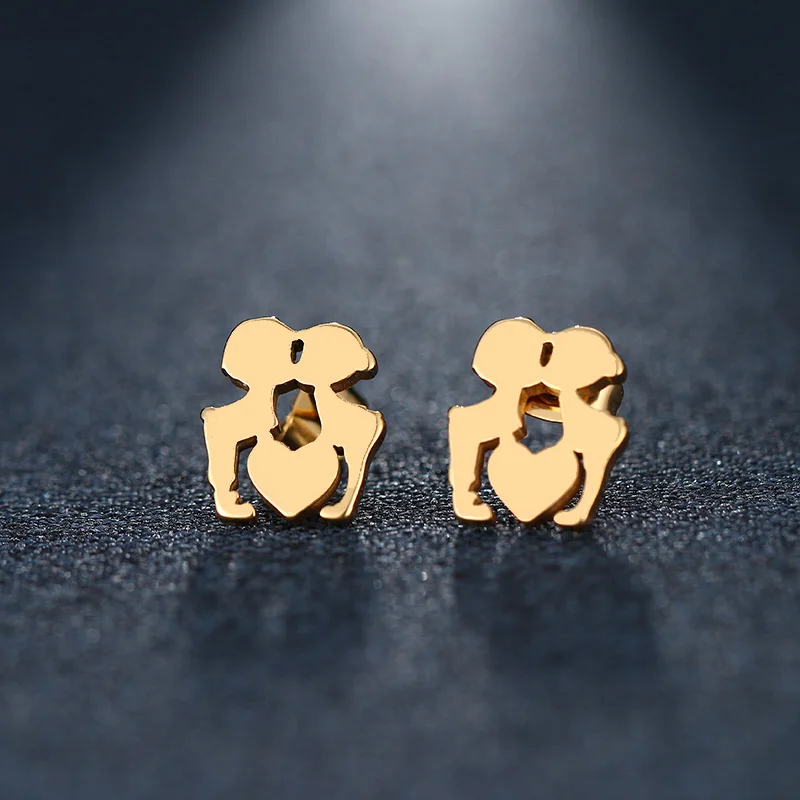 

DOTIFI Stainless Steel Stud Earring For Women Man Angle Gold And Silver Color Lover's Engagement Jewelry Drop Shipping