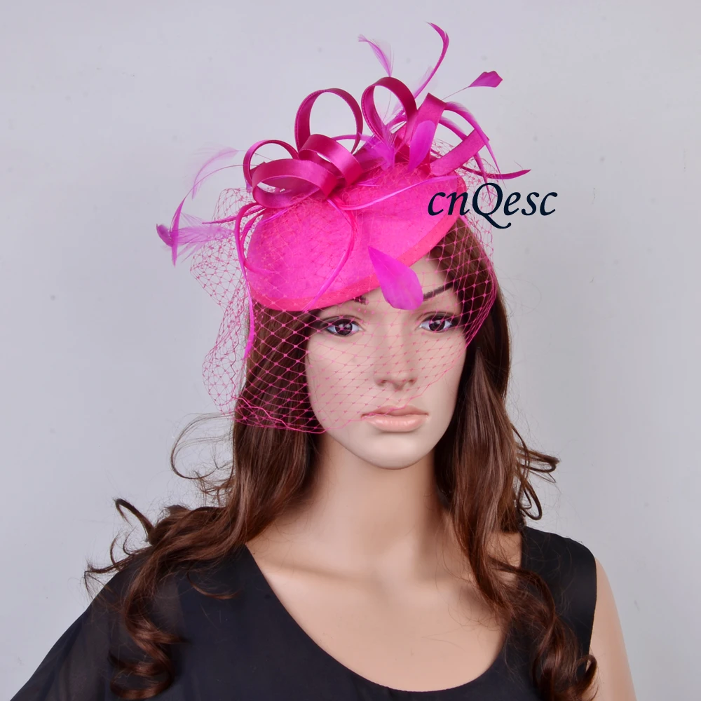 Cerise Fuchsia Hot Pink Fascinator Felt Hat Wedding Race Carnival Cerise Fuchsia Hot Pink Fascinator Felt Hat Wedding Race Carnival With Feathers And Veiling In Hair Accessories From Women S Clothing