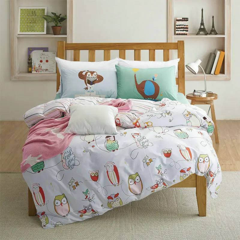 100% Cotton Owl Bedding Set 4Pcs Home 200TC Duvet Cover ...
