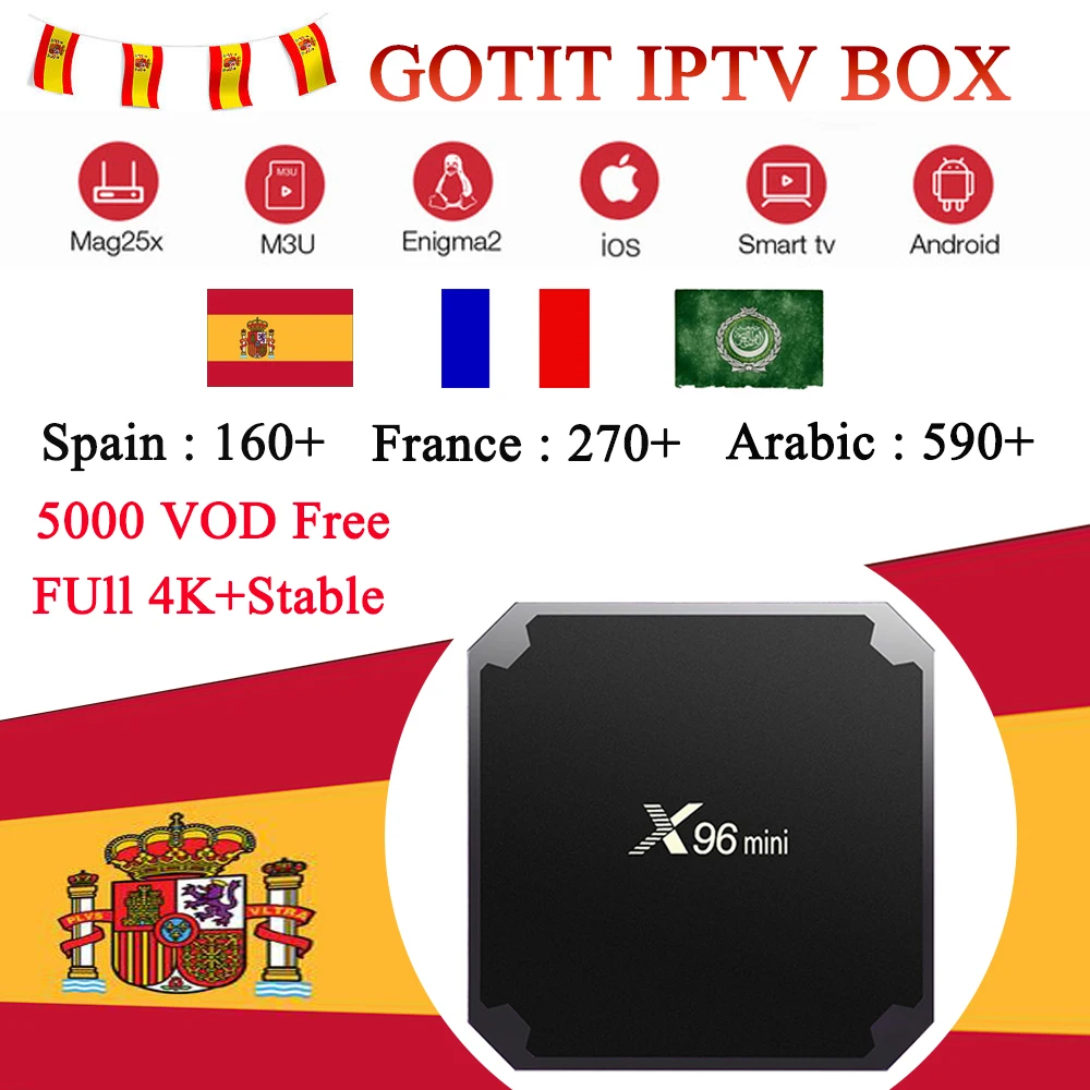 

x96 mini android tv box 16G ROM smart tv box 5000 live+GOTIT iptv subscription French Spain Arabic Full 1080P Paytv set top box