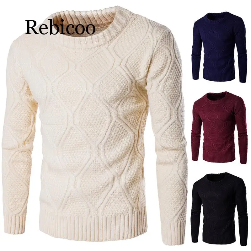 

Sweater Men Woolen Knitwear Men O neck Long Sleeve Slim Warm Sweaters Grometric Pull Homme Beige Pulllvers Knitwear