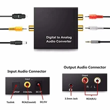 3.5mm Jack 2 RCA Digital to Analog Audio Converter Amplifier Decoder Optical Fiber Coaxial Signal to Analog Stereo Audio Adapter