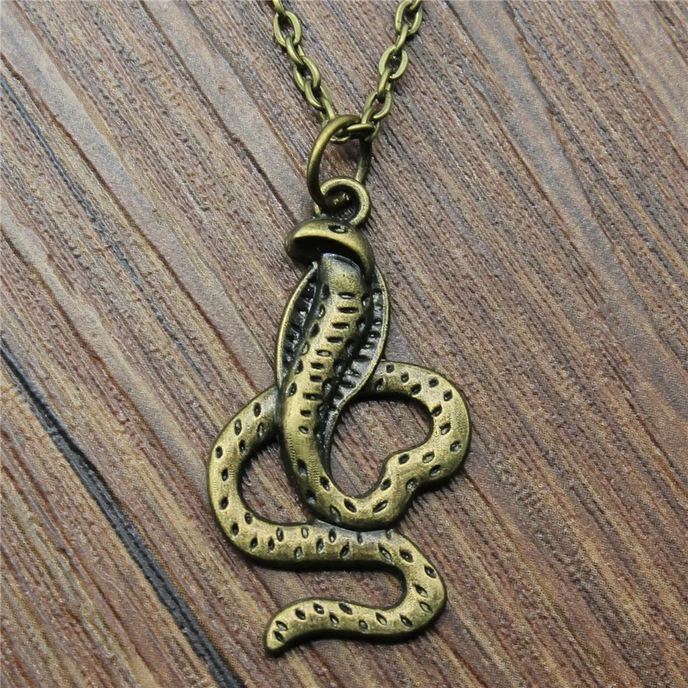 35x18mm Cobra Snake Pendant Necklace For Women Antique Bronze Color