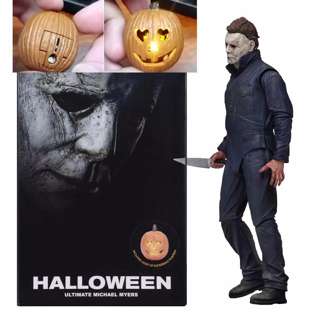 

Pumpkin With Led Light Halloween NECA Ultimate Michael Myers Action Figure Collectable Model Toy Doll Gift 18cm