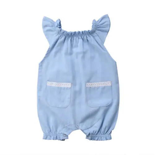 New Toddler Blue Kid Romper Baby Girl Sleeveless Cotton Romper Infant Summer Casual One Pieces