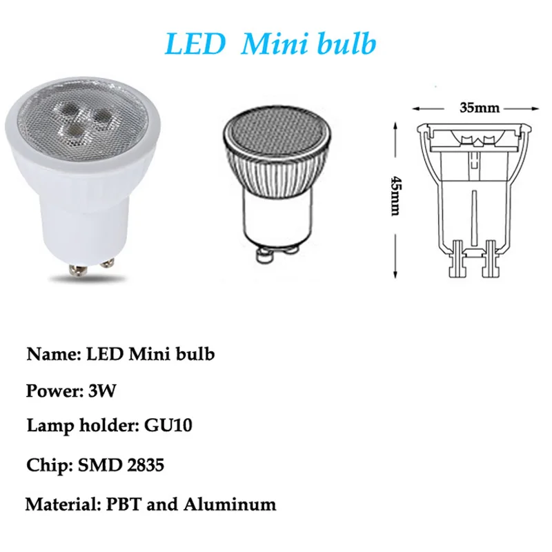 10 шт супер яркий мини 3 Вт GU10 MR11 Светодиодный светильник AC85-265V 35 мм Светодиодный точечный светильник теплый белый холодный белый ГУ 10 Светодиодный светильник SMD 2835