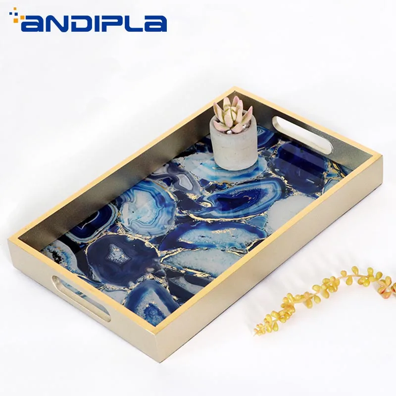 

Creative Blue Agate Pattern Display Dish Jewelry Tea Set Storage Tray Vintage Home Decoration Plate Living Room Desktop Ornament
